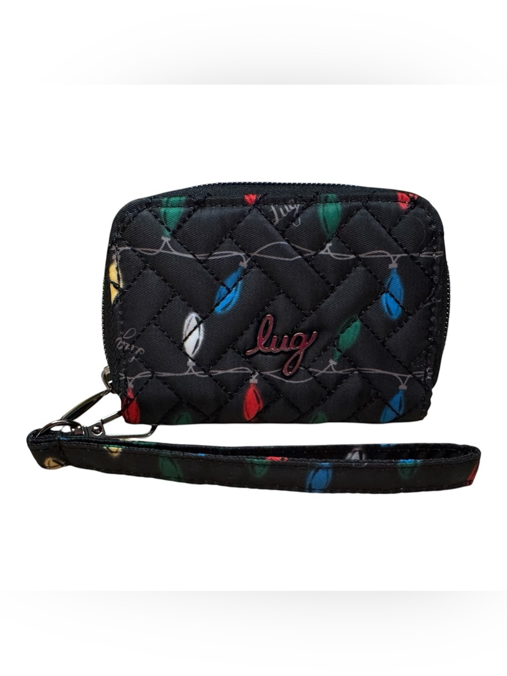Lug Chipper Wristlet Wallet Black Christmas Holiday Lights Quilted NWOT